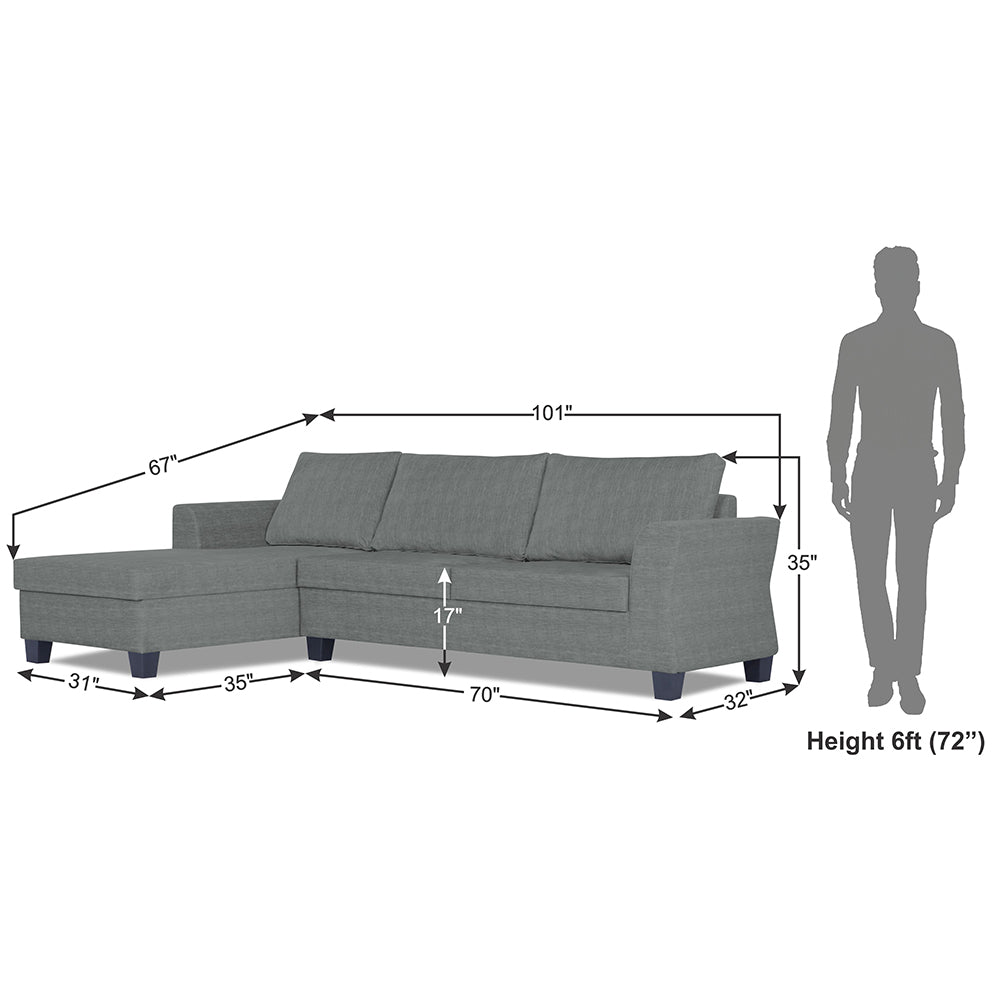 Adorn India Valencia Plus Decent L Shape 6 Seater Sofa Set (Left Hand Side) (Grey)