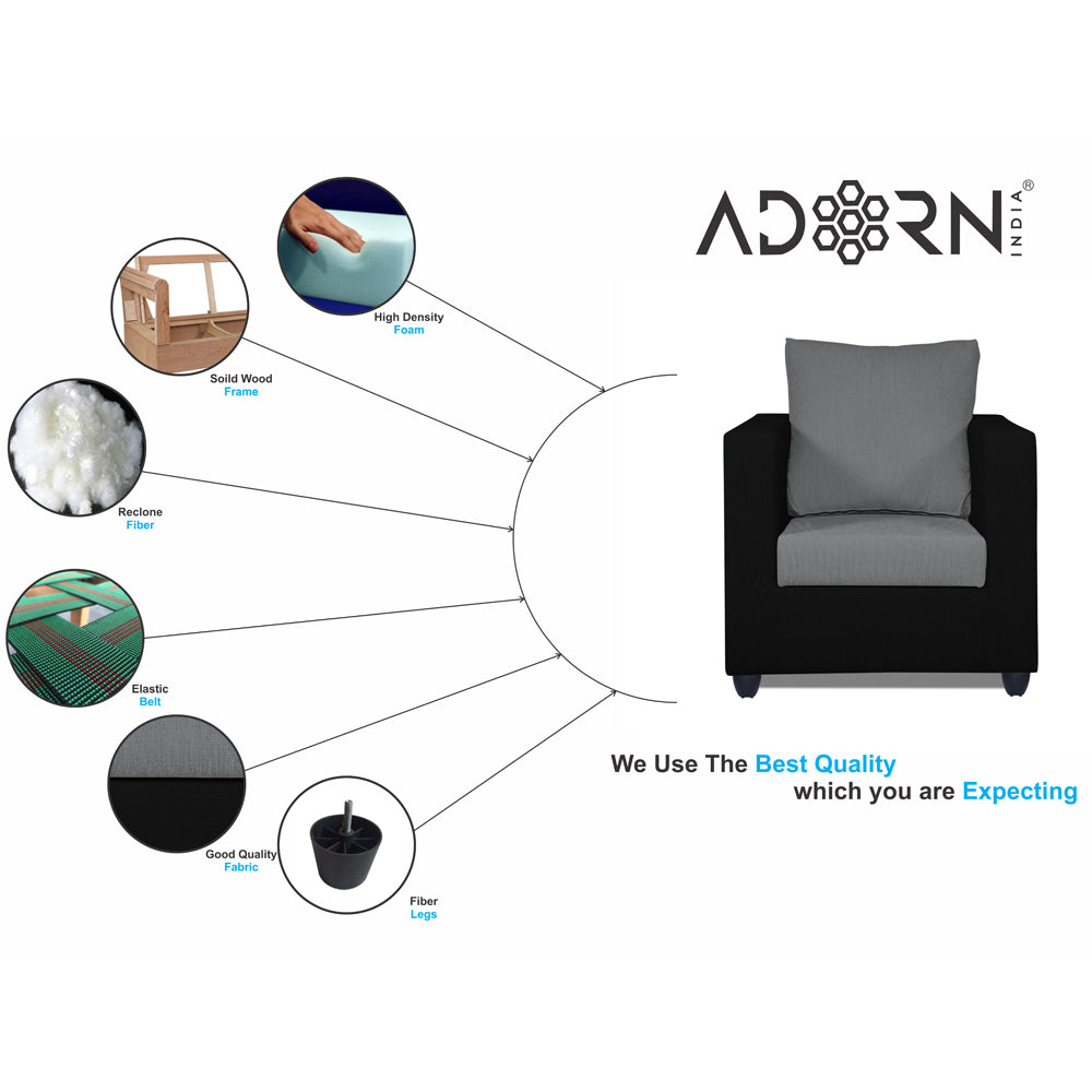 Adorn India Zink 1 Seater Sofa (Grey & Black)