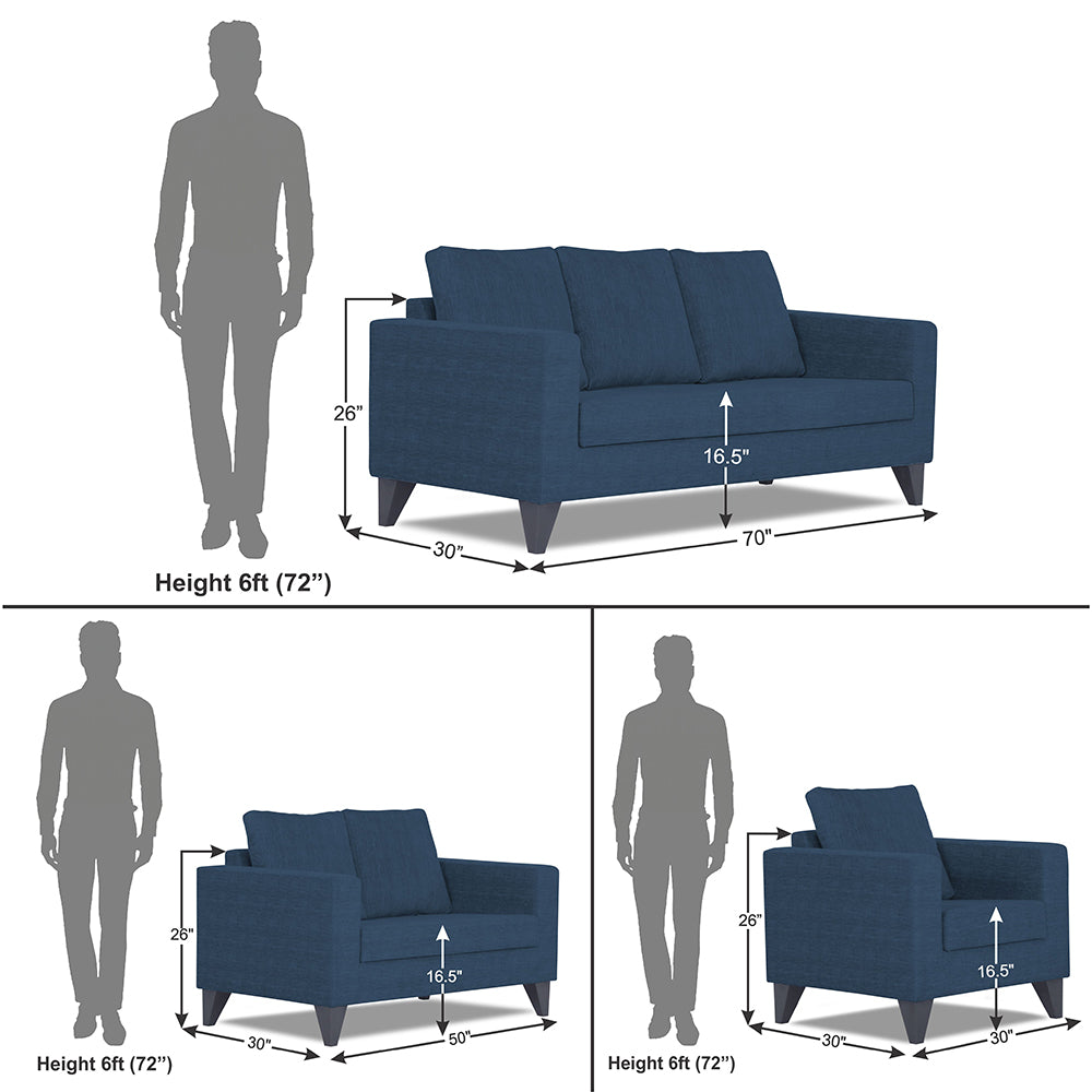 Adorn India Hallton Plain 3+2+1 6 Seater Sofa Set (Blue) (3 Year Warranty)