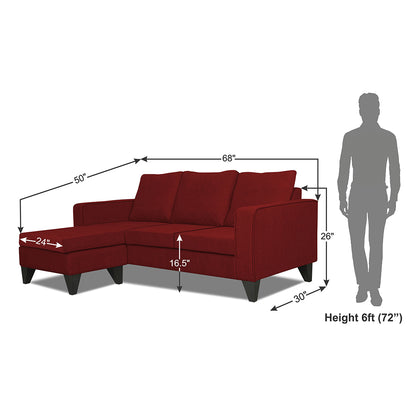 Adorn India Chandler L Shape 4 Seater Sofa Set Plain (Left Hand Side) (Maroon)
