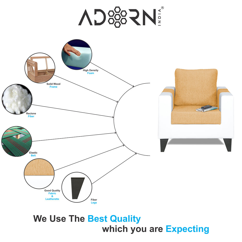 Adorn India Ashley Plain Leatherette Fabric 1 Seater Sofa (Beige & White) (3 Year Warranty)