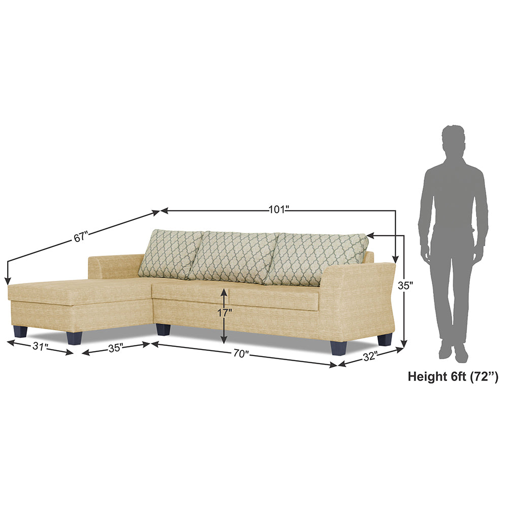 Adorn India Valencia Plus L Shape 6 Seater Sofa Set Blossom (Left Hand Side) (Beige)