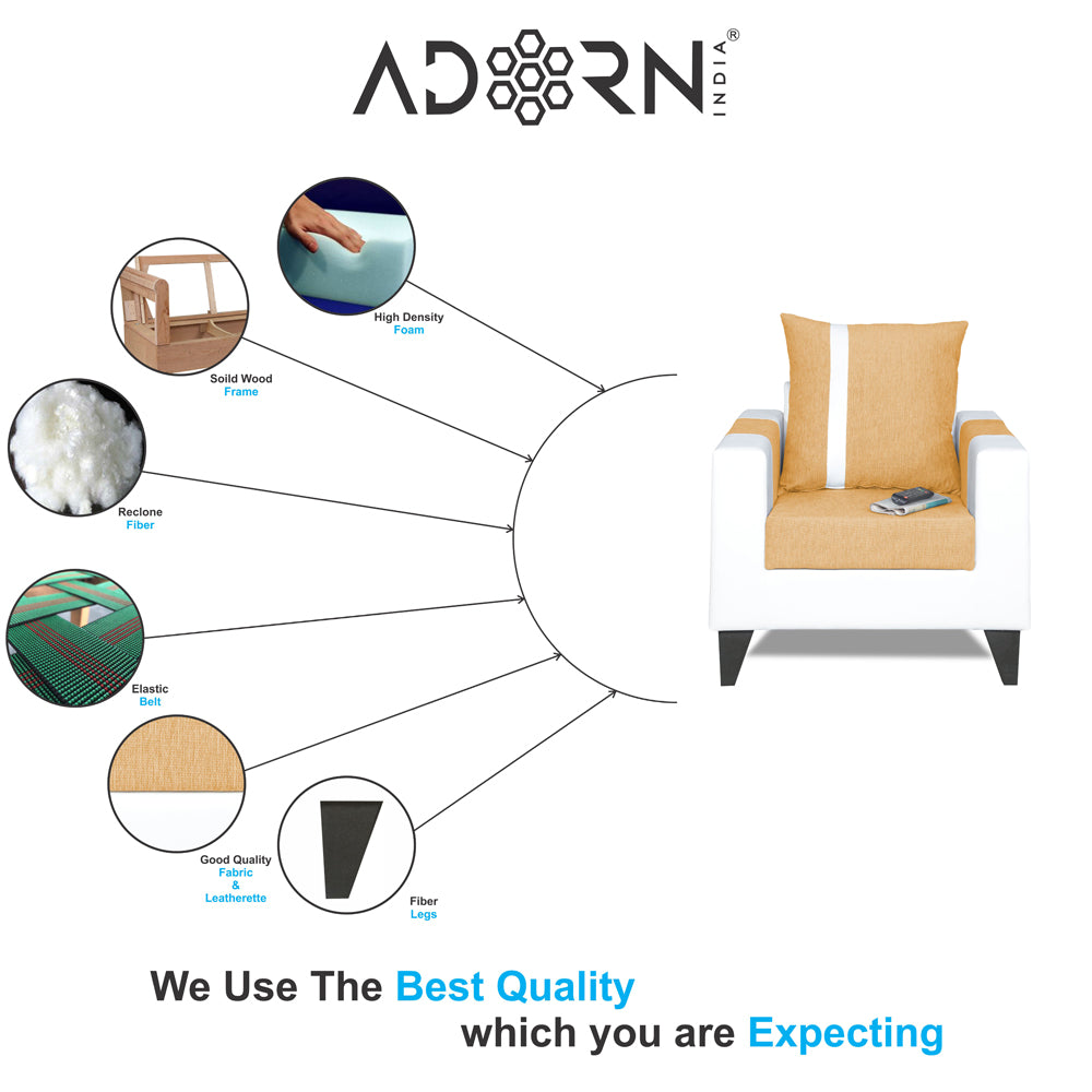 Adorn India Ashley Stripes Leatherette Fabric 1 Seater Sofa (Beige & White) (3 Year Warranty)