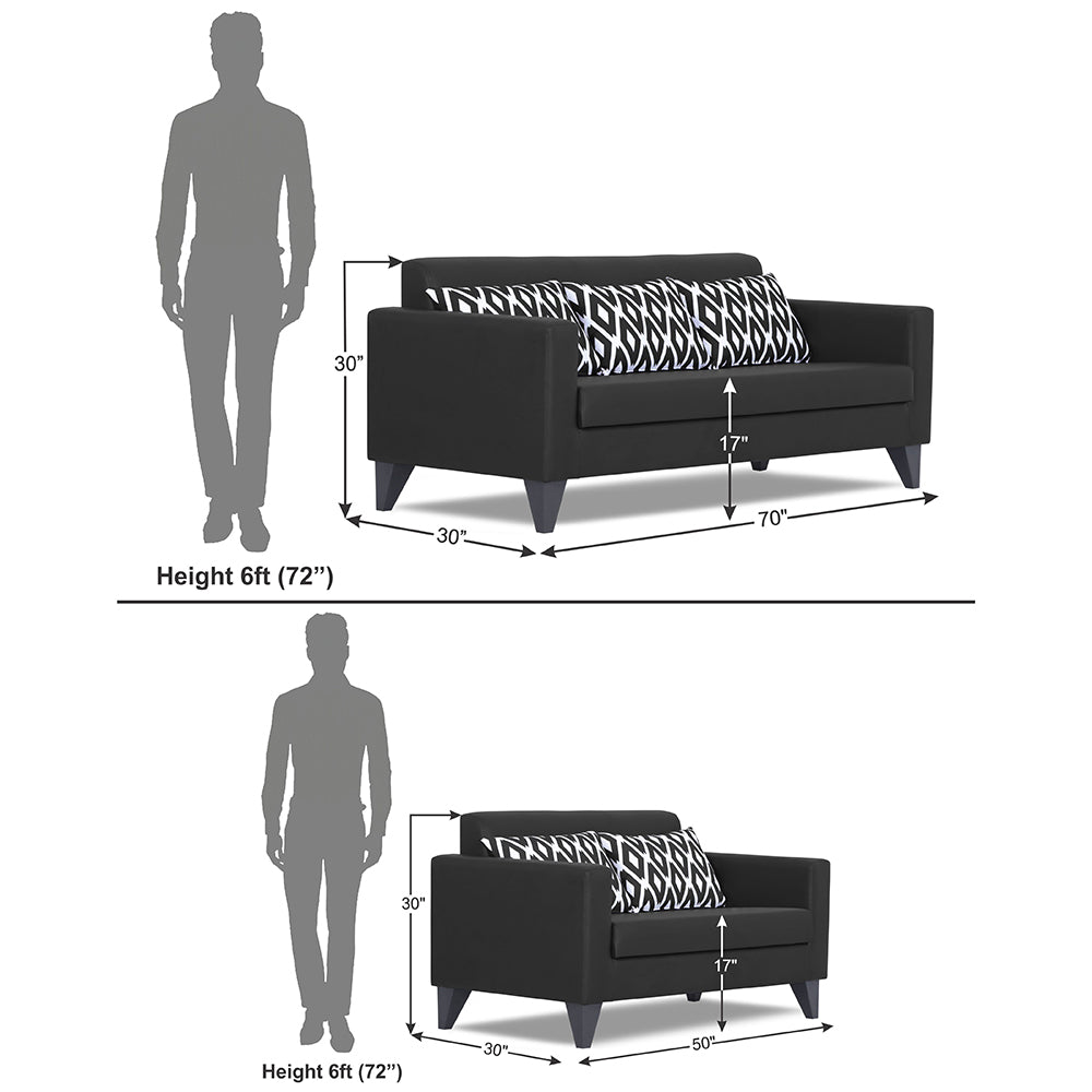 Adorn India Bladen Leatherette 3+2 5 Seater Sofa Set (Black)