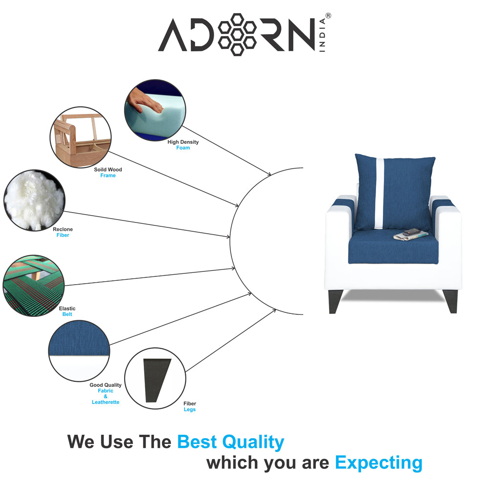 Adorn India Ashley Stripes Leatherette Fabric 1 Seater Sofa (Blue & White) (3 Year Warranty)