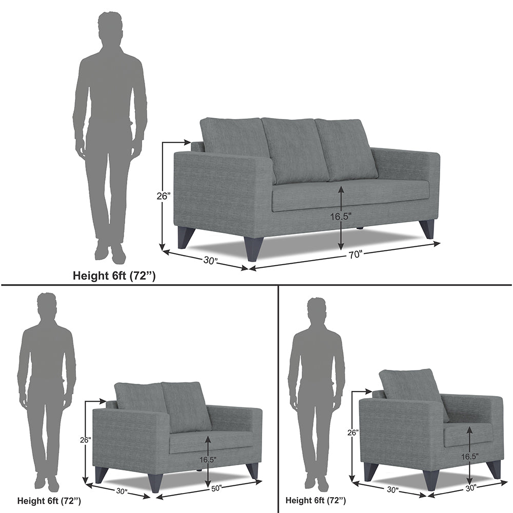 Adorn India Hallton Plain 3+2+1 6 Seater Sofa Set (Grey) (3 Year Warranty)