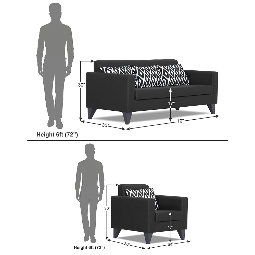 Adorn India Bladen Leatherette 3+1+1 5 Seater Sofa Set (Black)