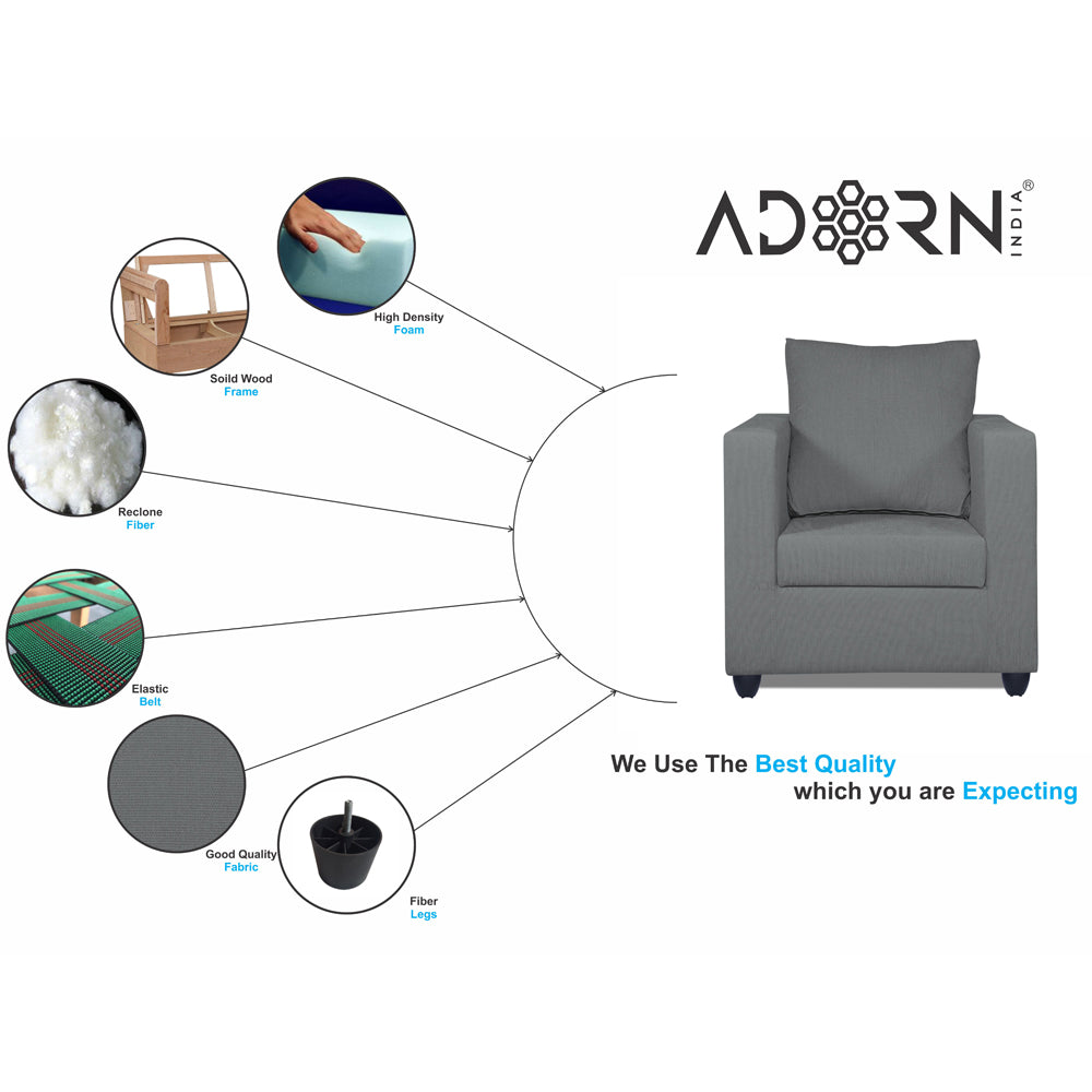 Adorn India Zink 1 Seater Sofa (Grey)