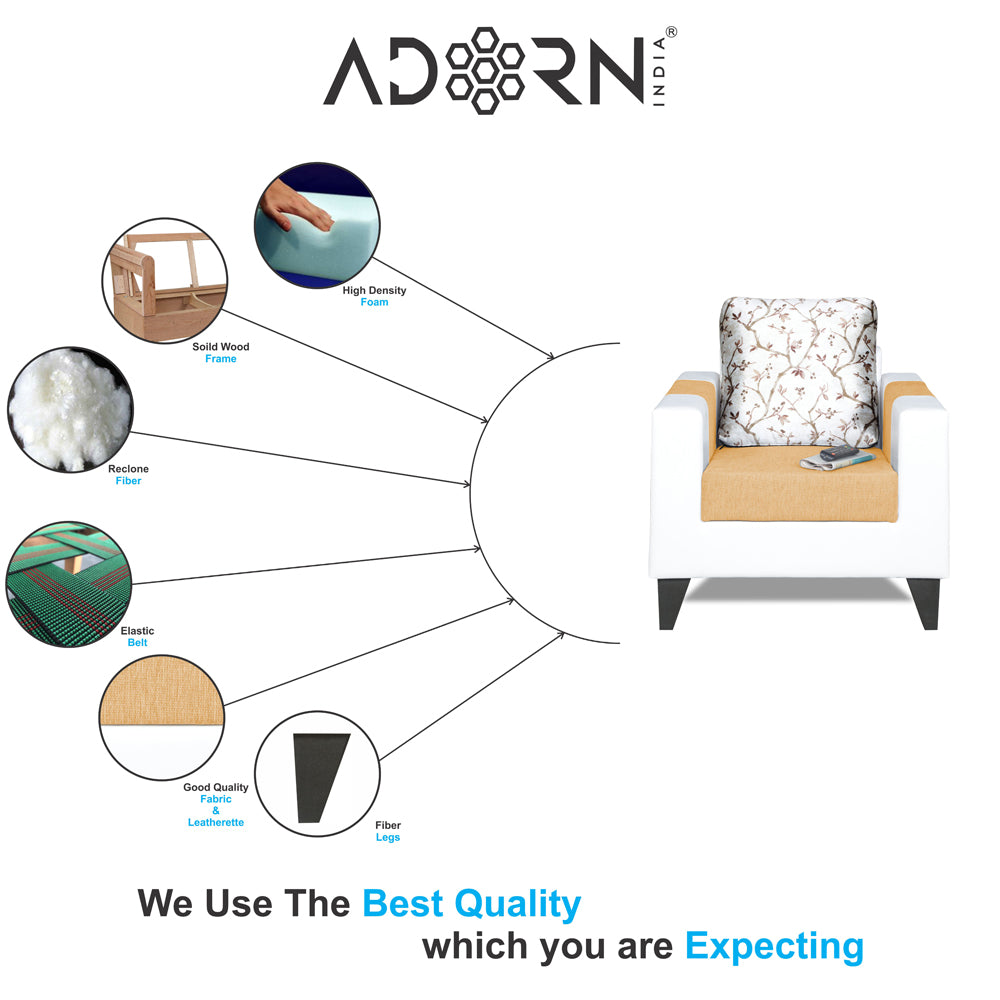 Adorn India Ashley Digitel Print Leatherette Fabric 1 Seater Sofa (Beige & White) (3 Year Warranty)