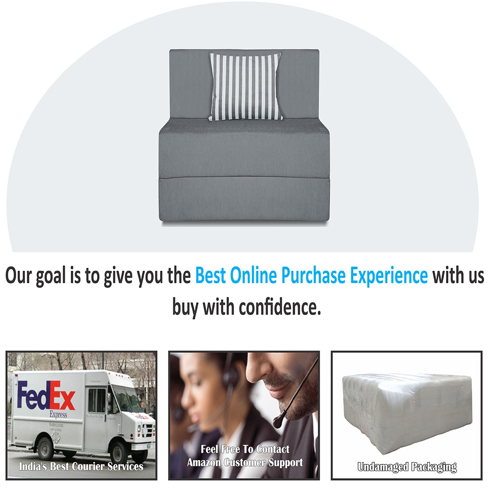 Adorn India Easy Alyn Plus Stripes 1 Seater Sofa Cum Bed (2.5x6) (Grey) (1 Year Warranty)