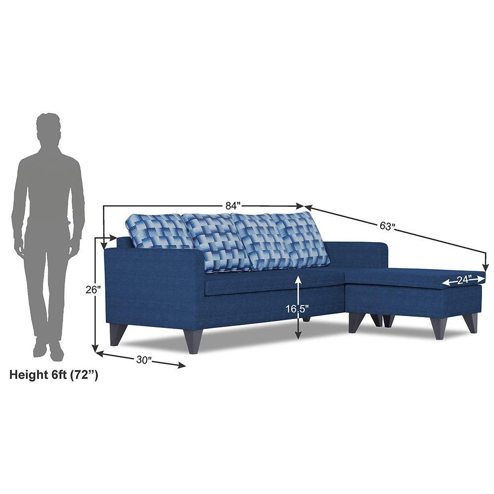 Adorn India Calloway Bricks L Shape 5 Seater Sofa Set (Right Hand Side) (Blue)