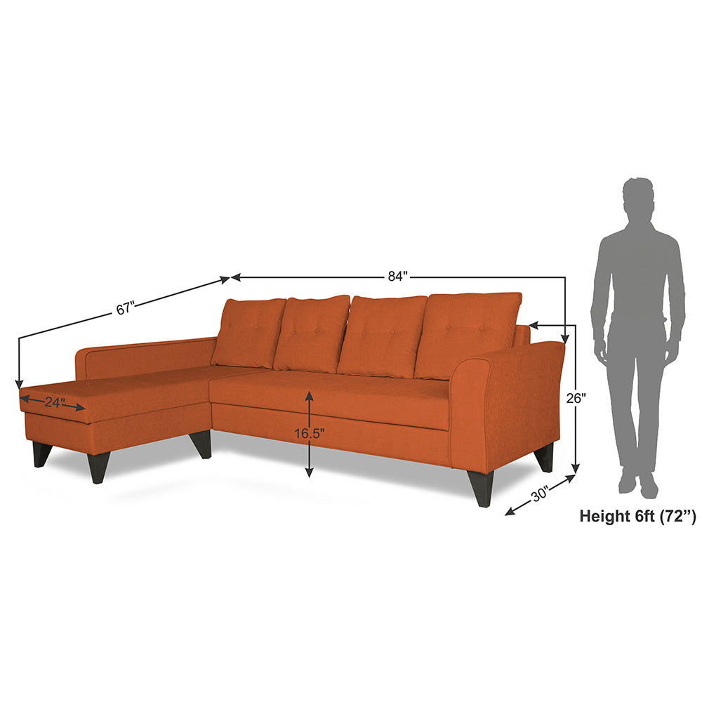 Adorn India Maddox Tufted L Shape 5 Seater Sofa Set LHS (Rust) (3 Year Warranty)