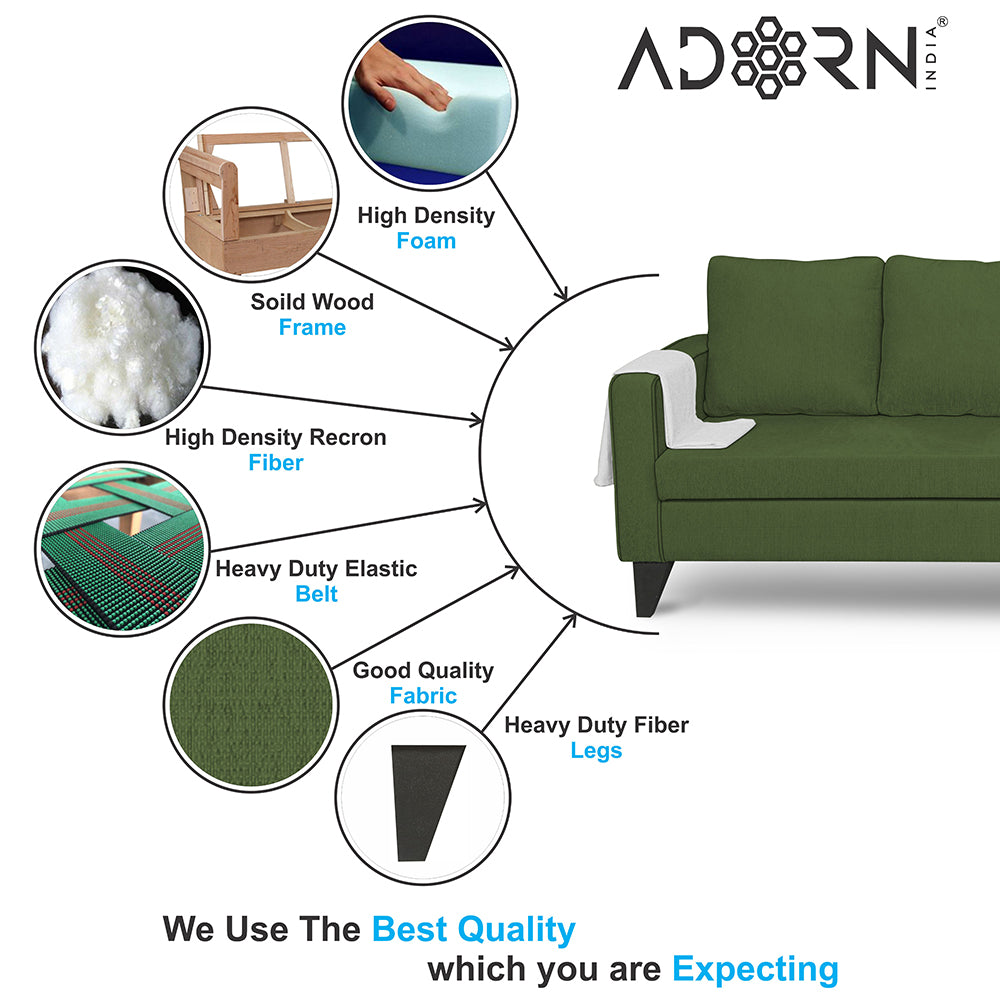 Adorn India Chandler Plain L Shape 5 Seater Sofa Set RHS (Green) (3 Year Warranty)