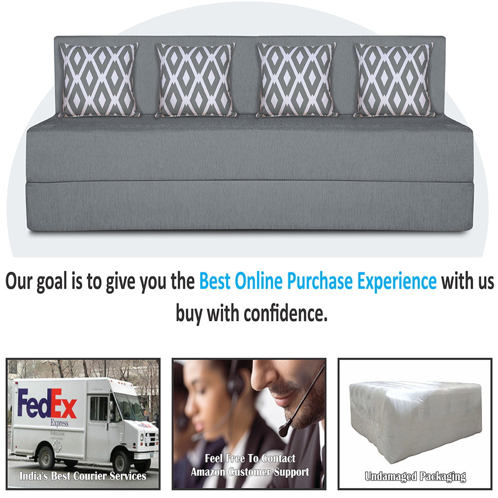 Adorn India Easy 4 Seater Sofa Cum Bed (Rhombus Pattern) Chennile Fabric - Washable Cover - Including 4 Cushion - Size 6' x 6' Ft (Grey Color) Perfect for Home & Office for Guests