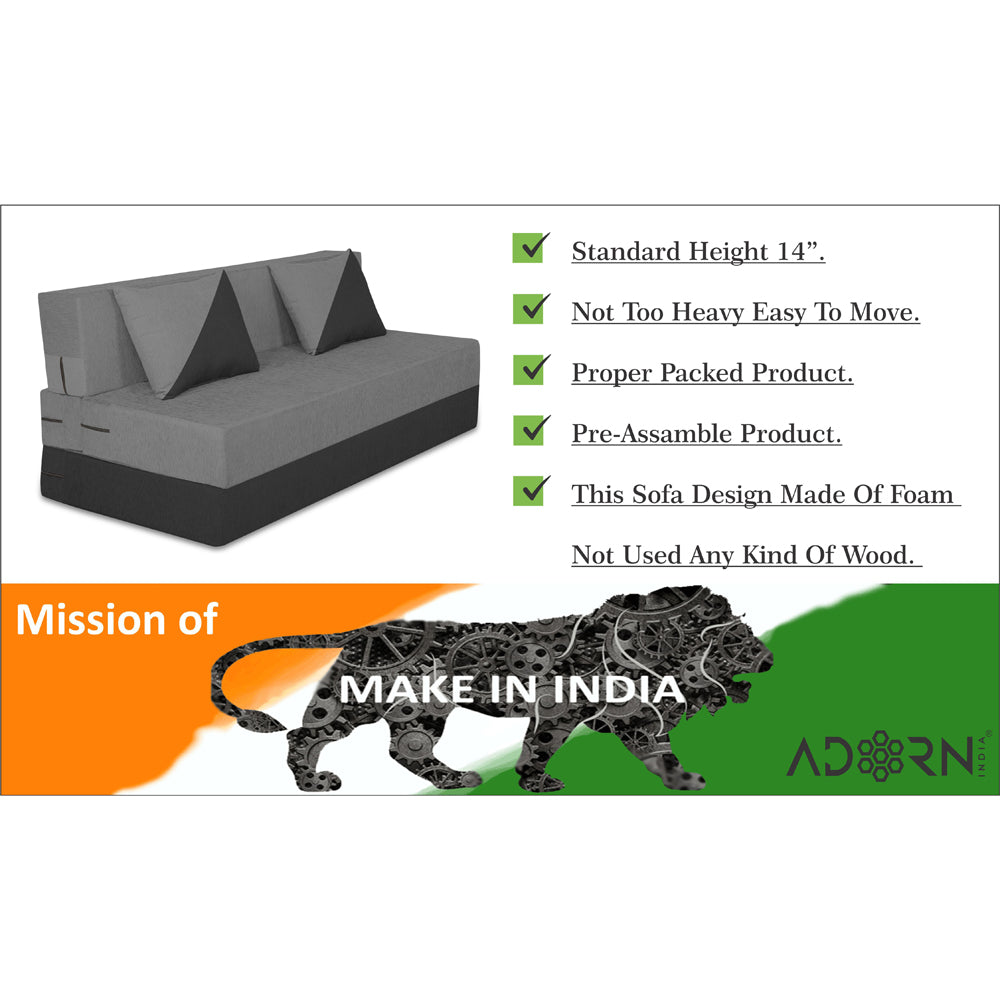 Adorn India Easy Desmond 3 Seater Sofa Cum Bed 5 X 6 (Grey & Black) (1 Year Warranty)