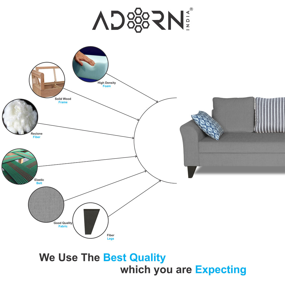 Adorn India Maddox Stripes L Shape 6 Seater Sofa Set RHS (Grey) (3 Year Warranty)