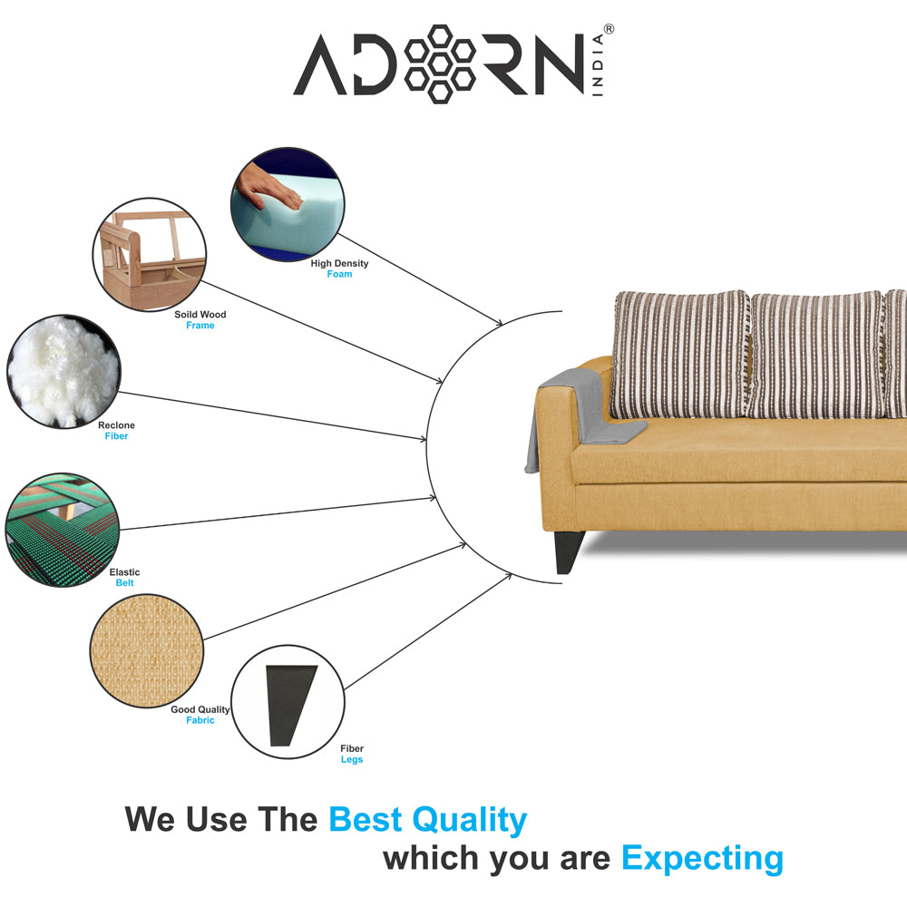 Adorn India Chandler Stripes L Shape 5 Seater Sofa Set RHS (Beige) (3 Year Warranty)