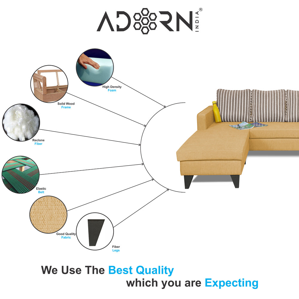 Adorn India Chandler Stripes L Shape 5 Seater Sofa Set LHS (Beige) (3 Year Warranty)