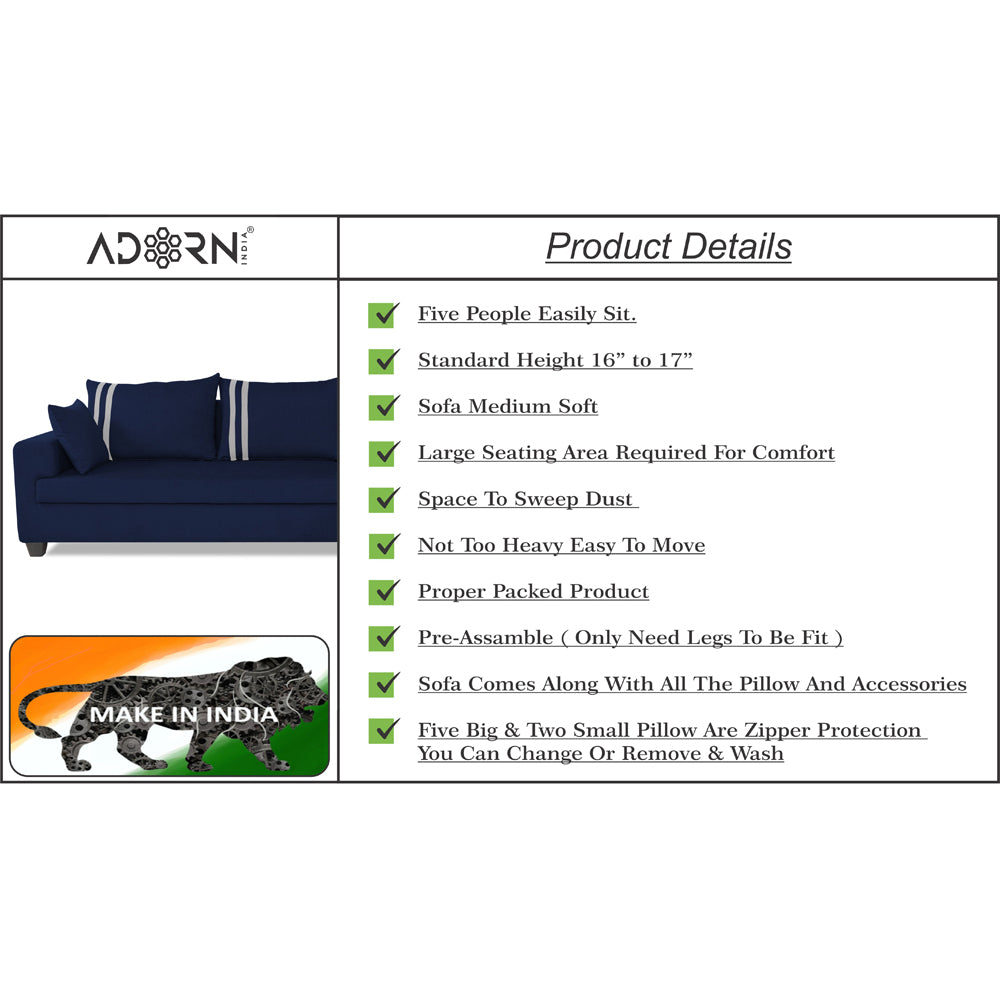 Adorn India Winston L Shape 6 Seater Sofa Set (Right Side) (Blue)