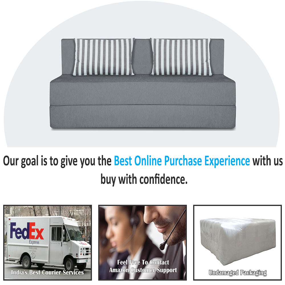 Adorn India Wood Easy Alyn Plus Stripes 3 Seater Sofa Cum Bed (5X6, Grey) (1 Year Warranty)