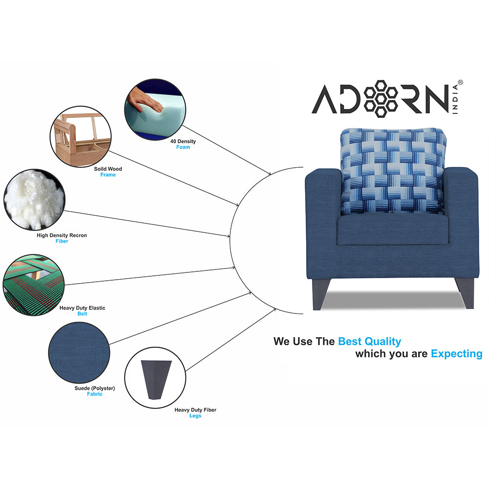Adorn India Straight line Plus Bricks 1 Seater Sofa (Blue) (3 Year Warranty)