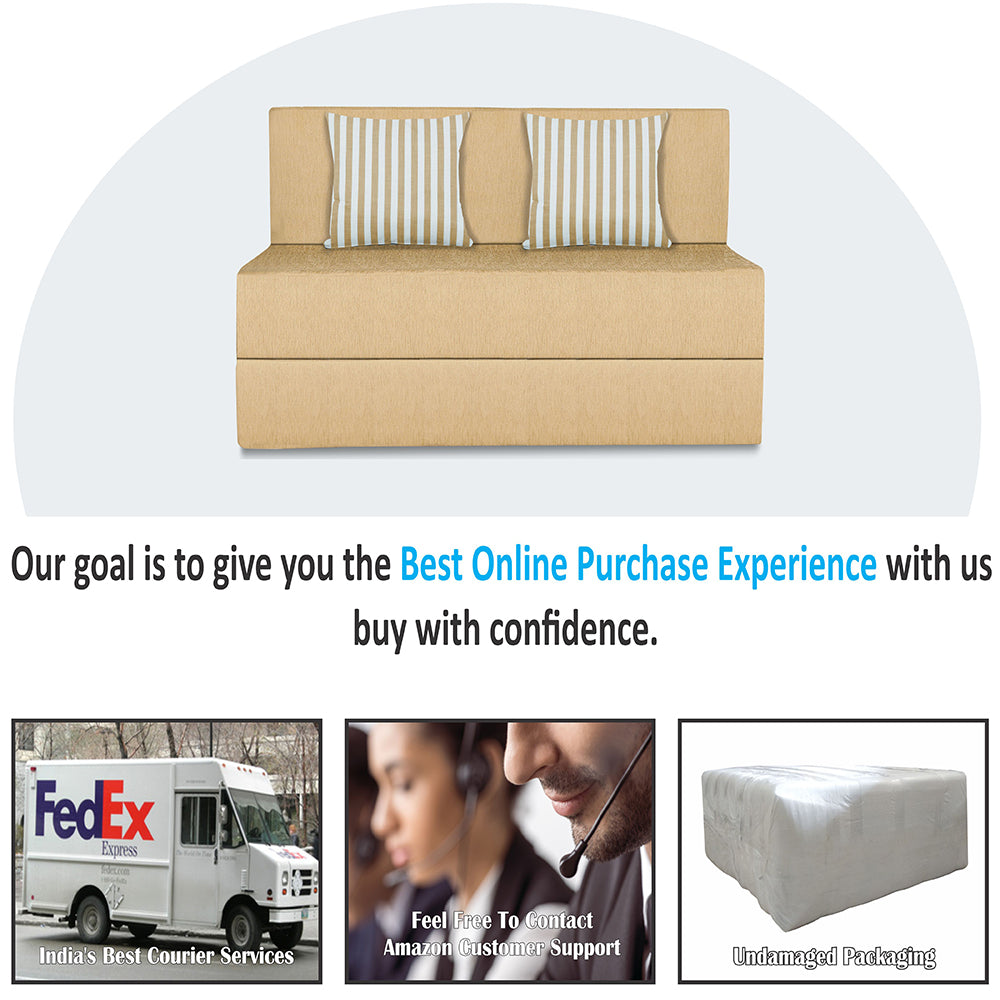 Adorn India Easy Alyn Plus Stripes 2 Seater Sofa Cum Bed (4X6) (Beige) (1 Year Warranty)