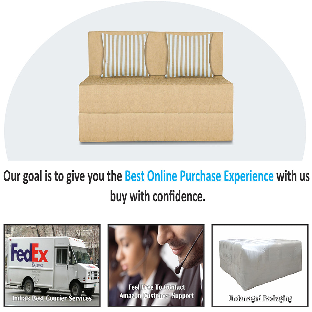 Adorn India Easy Alyn Plus Stripes 2 Seater Sofa Cum Bed (3x6) (Beige) (1 Year Warranty)