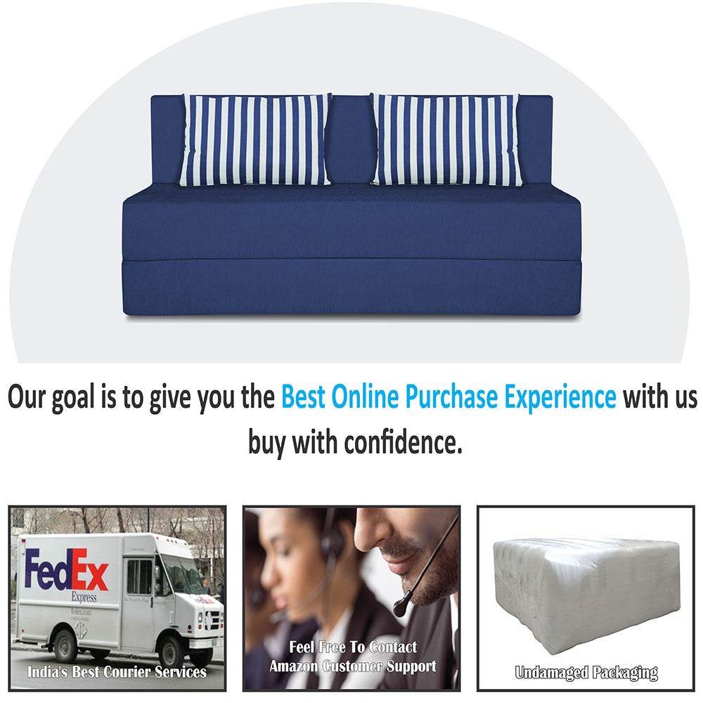 Adorn India Foam Easy Alyn Plus Stripes 3 Seater Sofa Cum Bed (5X6) (Blue) (1 Year Warranty)