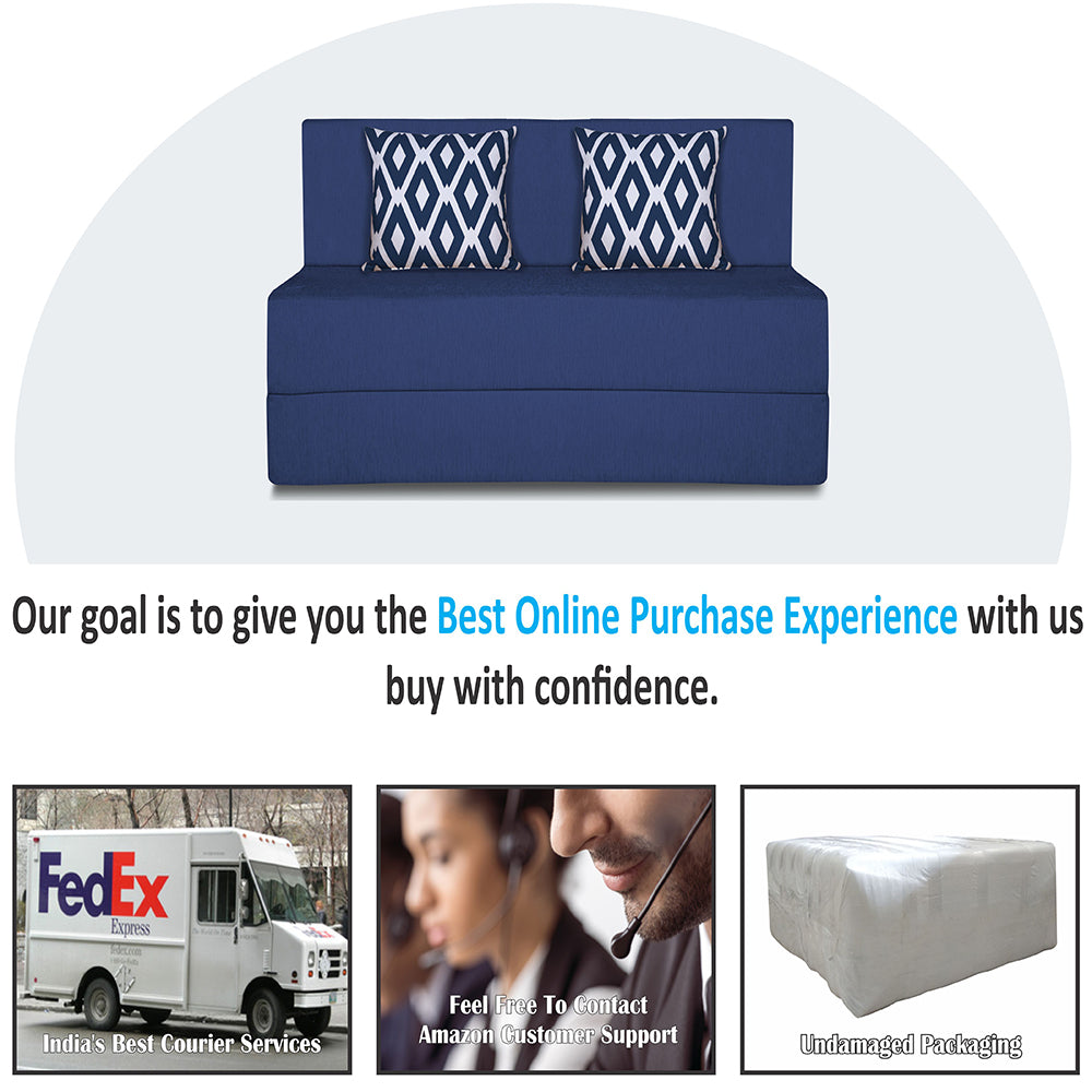 Adorn India Easy 2 Seater Sofa Cum Bed (Rhombus Pattern) Chennile Fabric - Washable Cover - Including 2 Cushion - Size 4' x 6' Ft (Blue Color) Perfect for Home & Office for Guests
