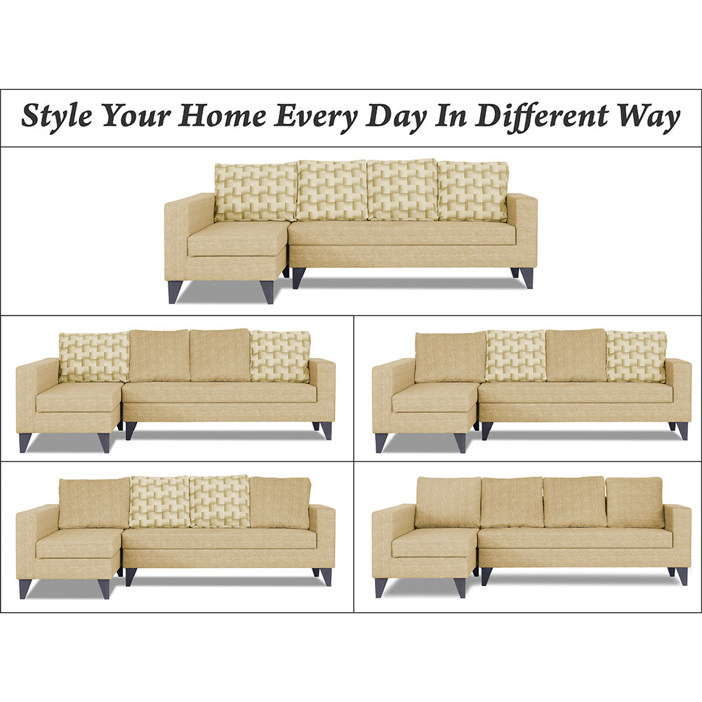 Adorn India Beetle Plus Bricks L Shape 6 Seater Sofa Set (Left Hand Side) (Beige) (3 Year Warranty)