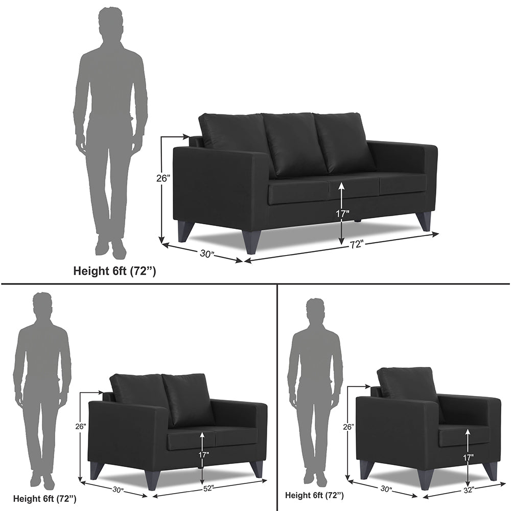 Adorn India Straight line Plus Leatherette 3+2+1 6 Seater Sofa Set (Black) (3 Year Warranty)