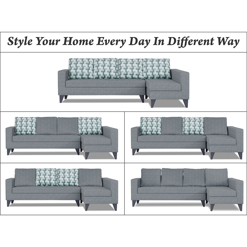 Adorn India Beetle Plus Bricks L Shape 6 Seater Sofa Set (Right Hand Side) (Grey) (3 Year Warranty)