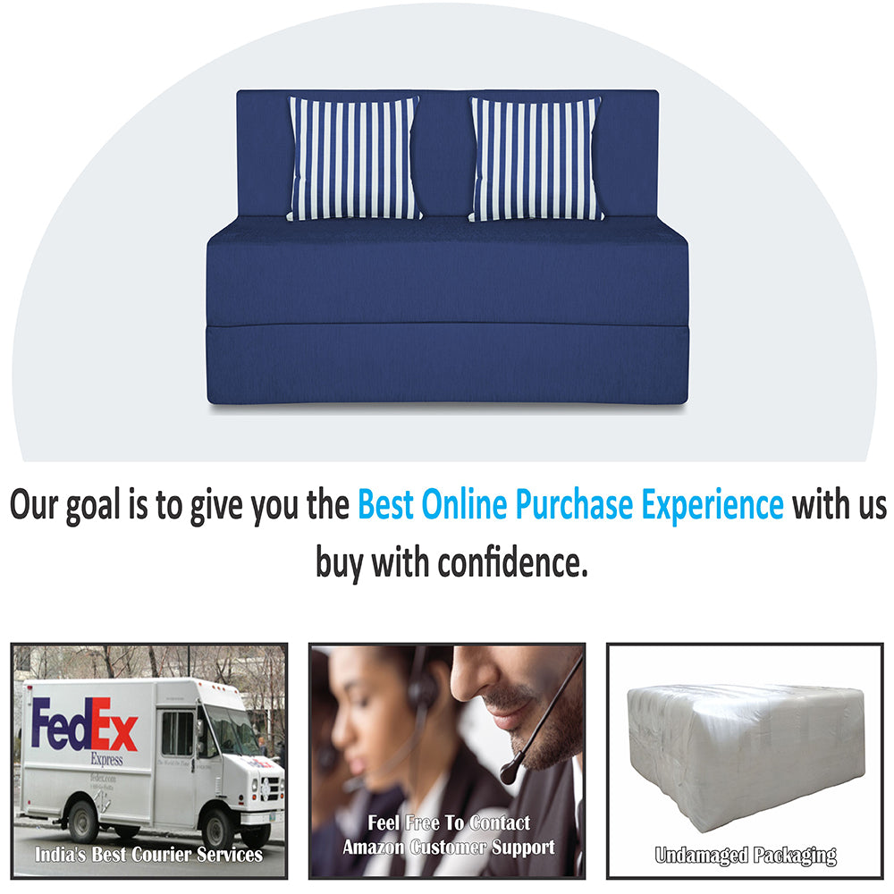 Adorn India Easy Alyn Plus Stripes 2 Seater Foam Sofa Cum Bed (4X6) (Blue) (1 Year Warranty)