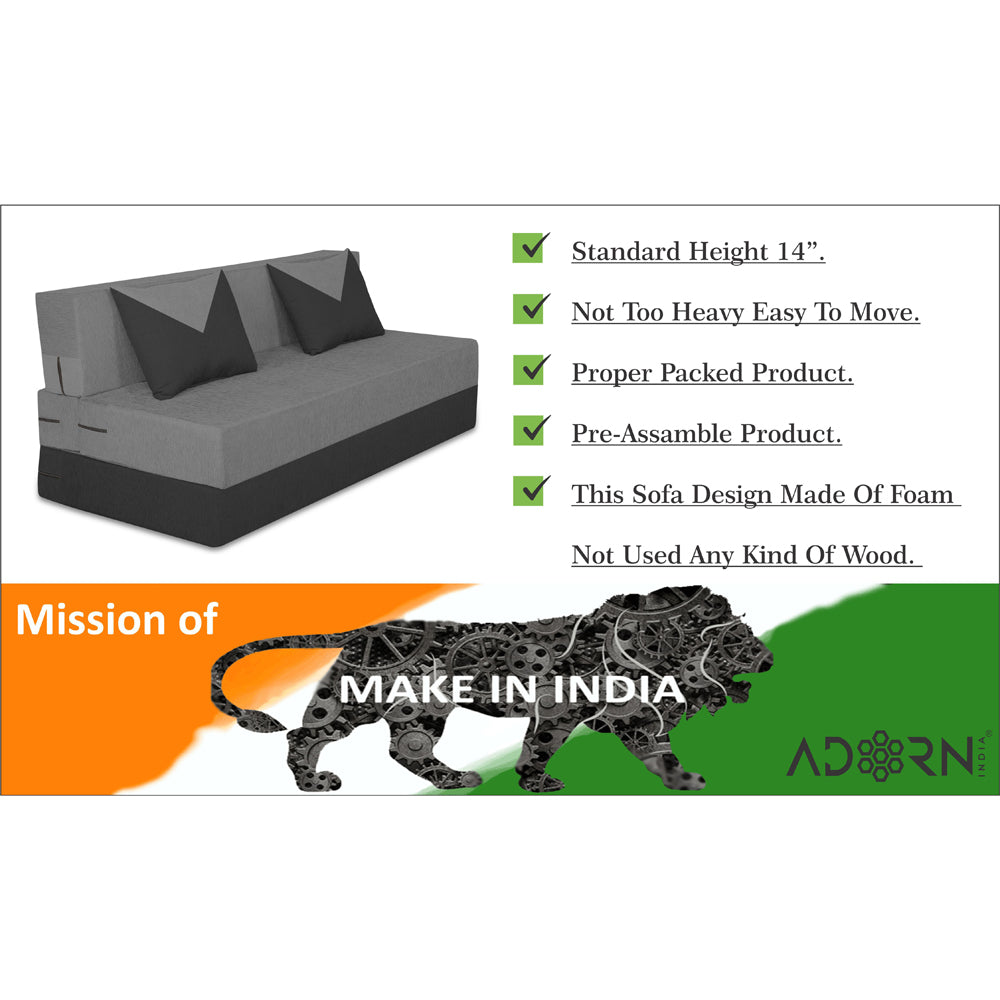 Adorn India Foam Easy Boom 2 Seater Sofa Cum Bed 4 X 6 (Grey & Black) (1 Year Warranty)