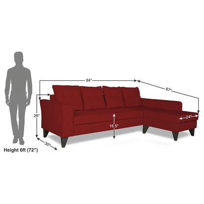Adorn India Maddox Tufted L Shape 5 Seater Sofa Set (Right Hand Side) (Maroon)