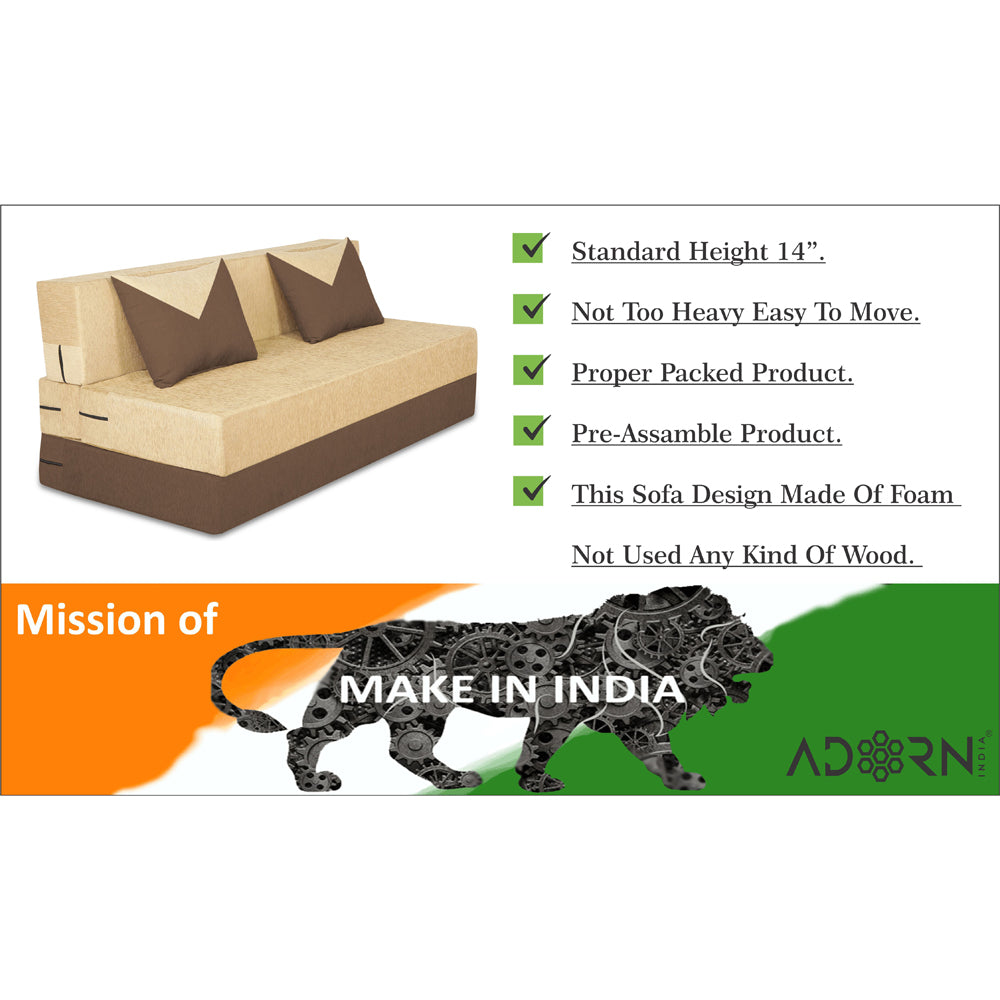 Adorn India Foam Easy Boom 3 Seater Sofa Cum Bed 5 X 6 (Brown & Beige) (1 Year Warranty)