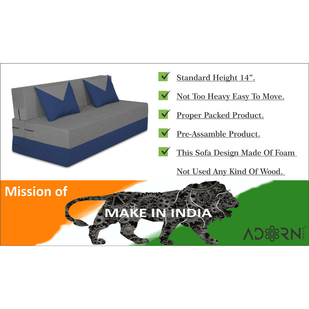 Adorn India Easy Boom 2 Seater Sofa Cum Bed 4 x 6 (Blue & Grey, Foam) (1 Year Warranty)