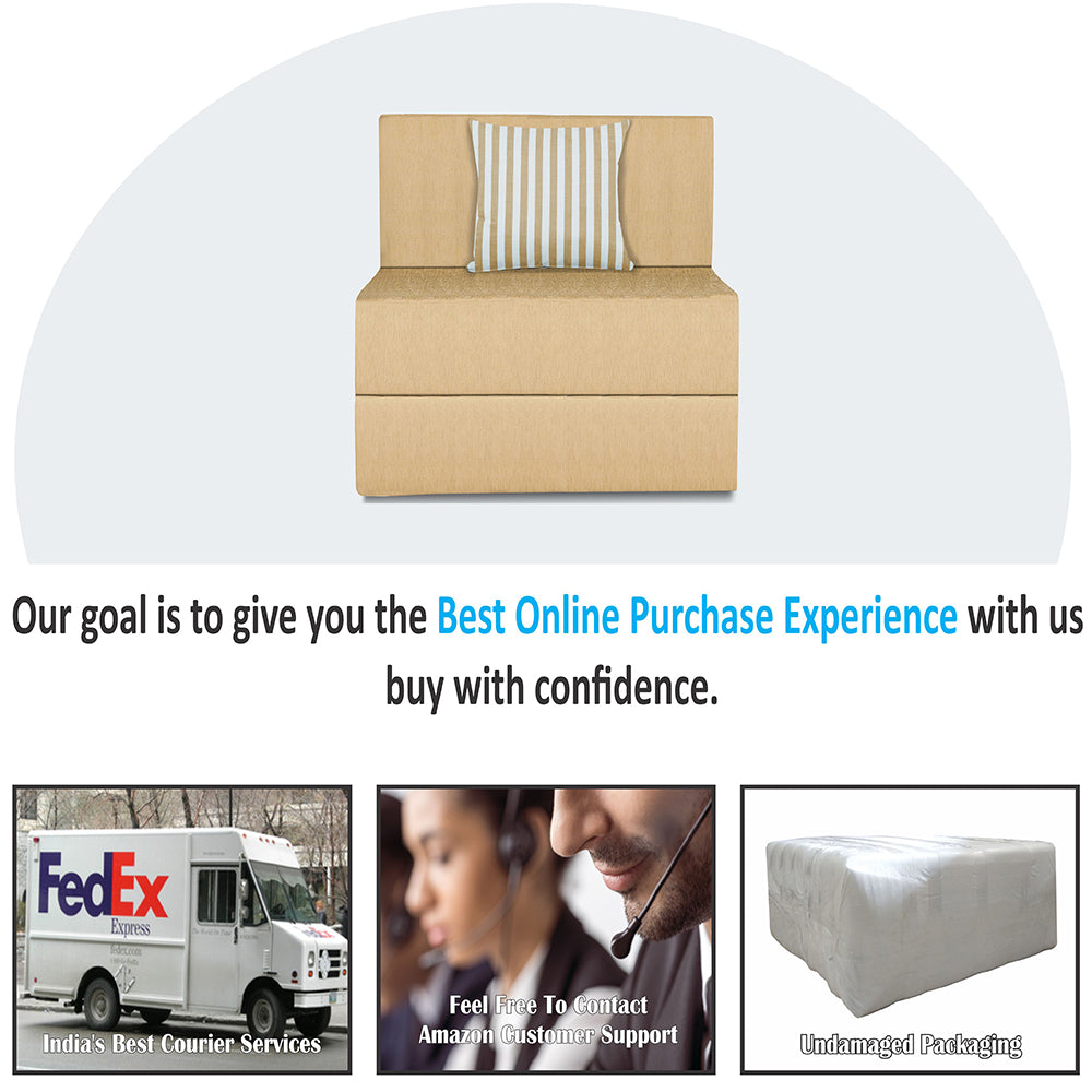 Adorn India Easy Alyn Plus Stripes 1 Seater Sofa Cum Bed (2.5x6) (Beige)(1 Year Warranty)