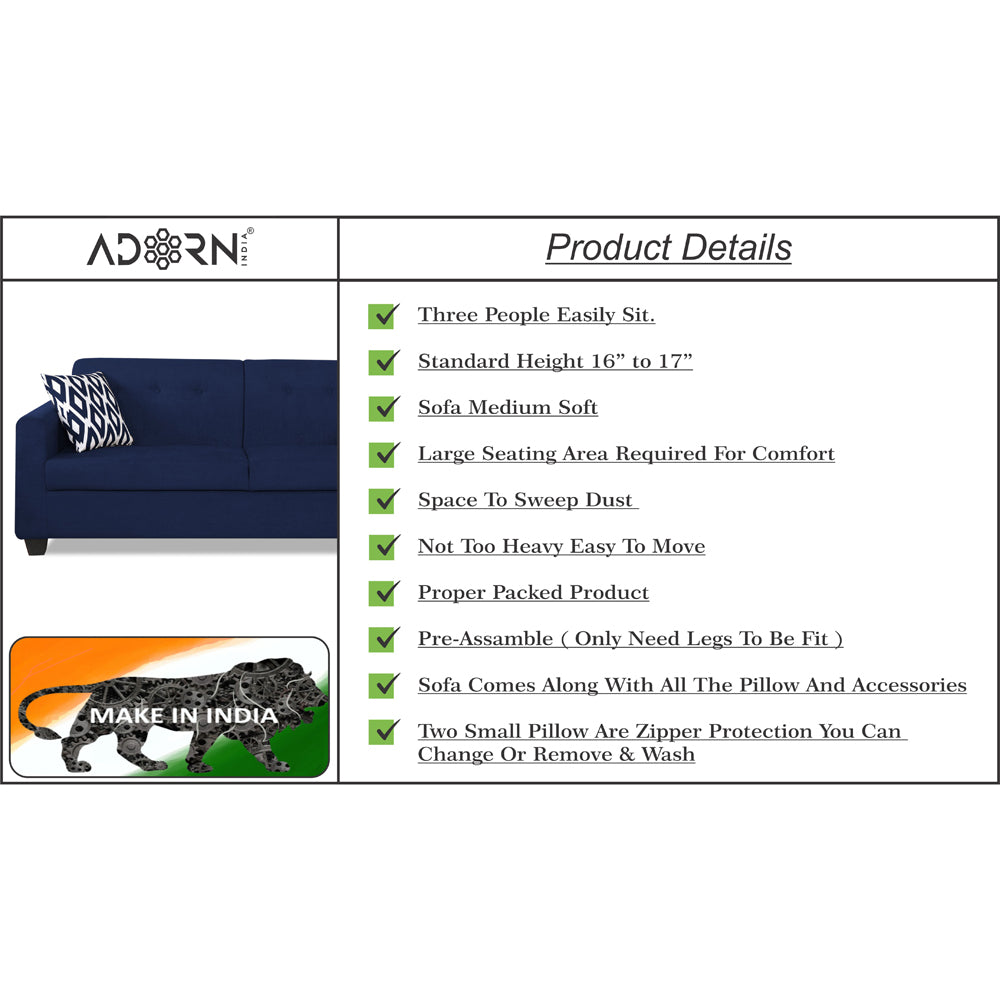 Adorn India Blazer Plus 3 Seater Sofa (Blue)