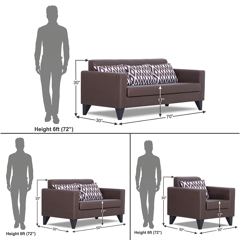 Adorn India Bladen Leatherette 3+2+1 6 Seater Sofa Set (Brown)