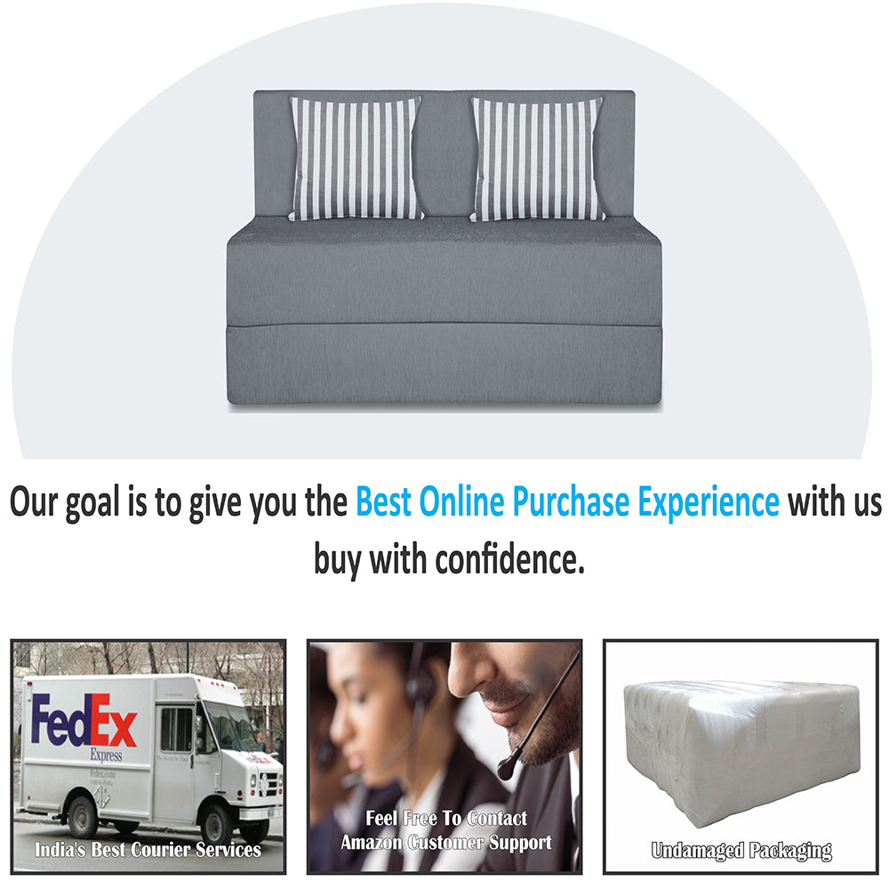 Adorn India Easy Alyn Plus Stripes 2 Seater Sofa Cum Bed (3x6) (Grey) (1 Year Warranty)