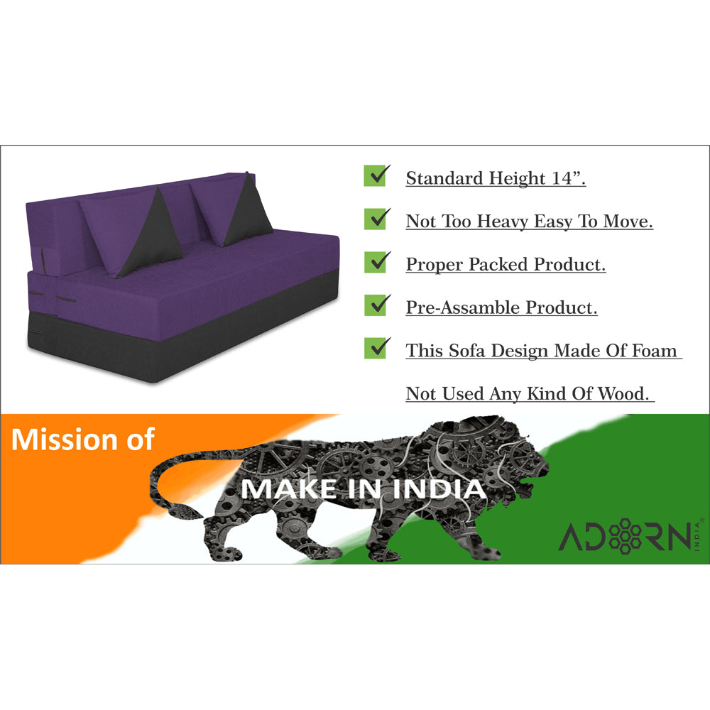 Adorn India Easy Desmond 3 Seater Sofa Cum Bed 5 x 6 (Purple & Black) (1 Year Warranty)
