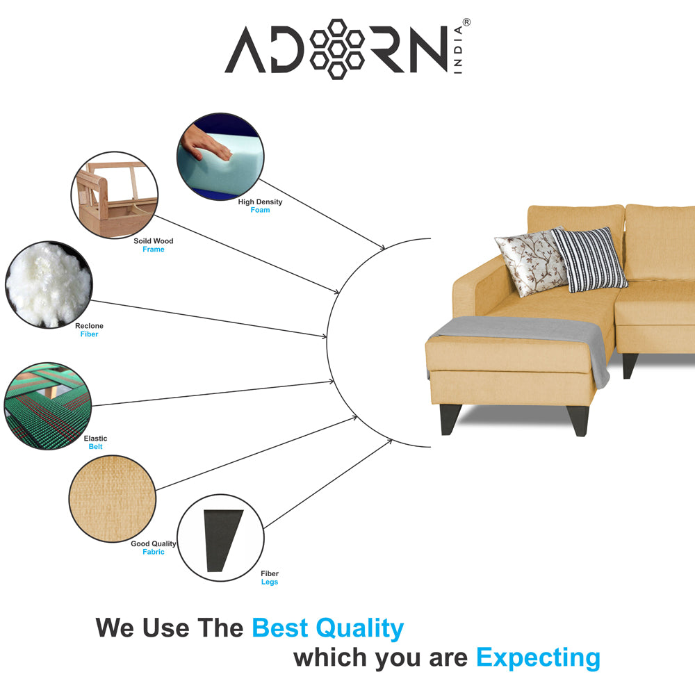 Adorn India Maddox Plain L Shape 6 Seater Sofa Set LHS (Beige) (3 Year Warranty)