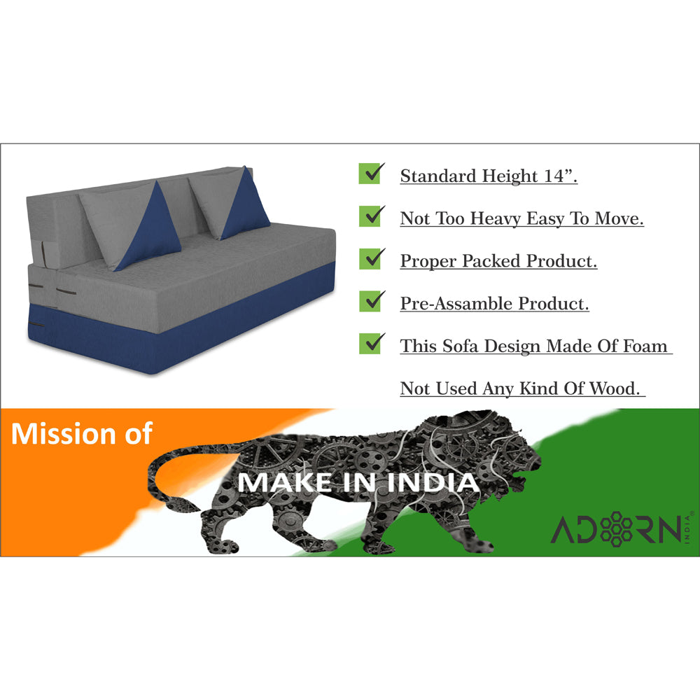Adorn India Easy Desmond 3 Seater Sofa Cum Bed 5 X 6 (Blue & Grey) (1 Year Warranty)