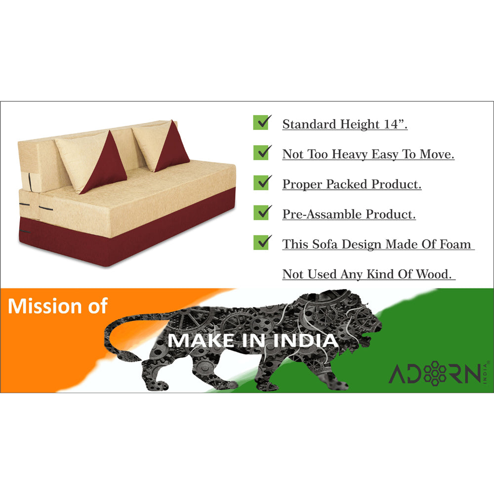 Adorn India Easy Desmond 3 Seater Sofa Cum Bed 5 x 6 (Maroon & Beige) (1 Year Warranty)