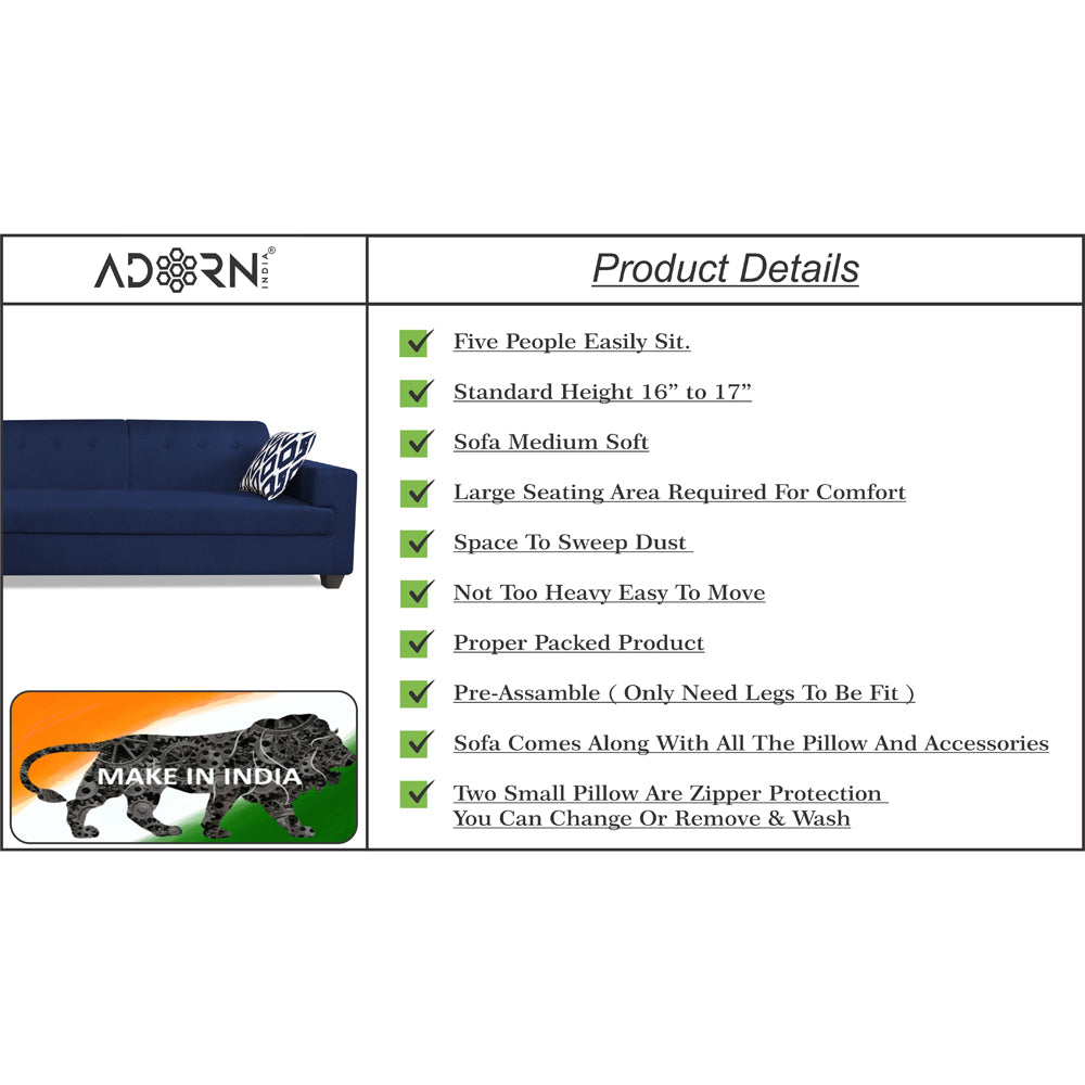 Adorn India Blazer L Shape 6 Seater Sofa Set (Left Side) (Blue)