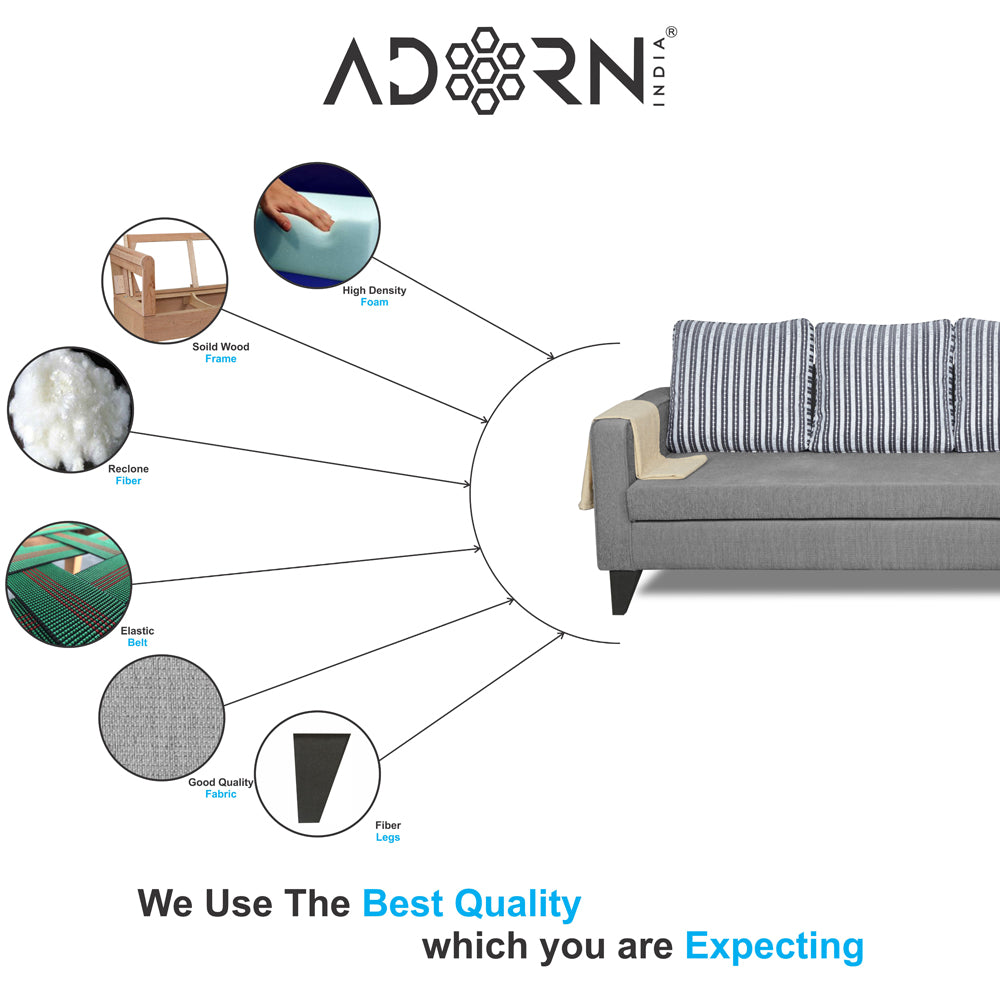 Adorn India Chandler Stripes L Shape 5 Seater Sofa Set RHS (Grey) (3 Year Warranty)