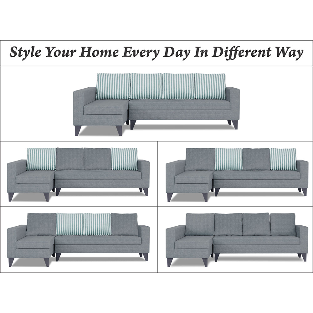Adorn India Beetle Plus Stripes L Shape 6 Seater Sofa Set (Left Hand Side) (Grey) (3 Year Warranty)