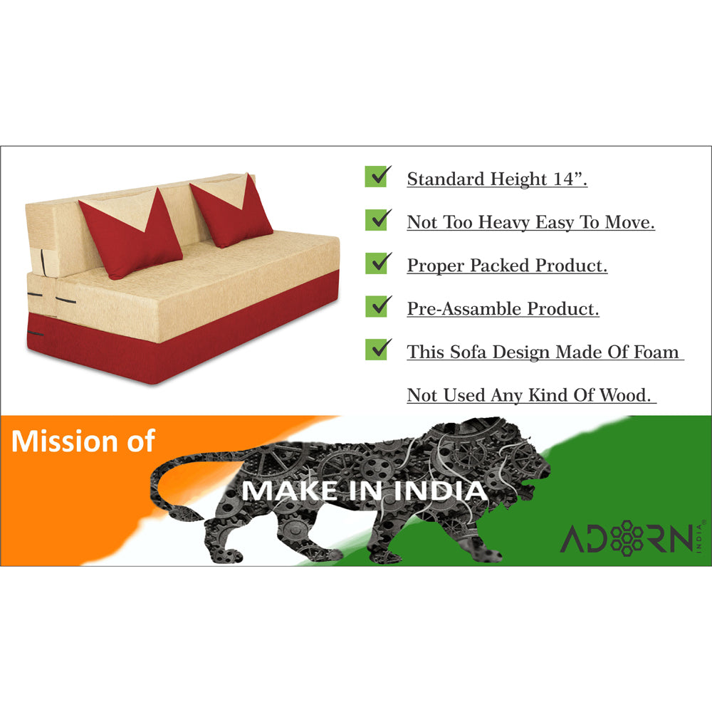 Adorn India Easy Boom 4 Seater Sofa Cum Bed 6 x 6 (Red Beige) (1 Year Warranty)