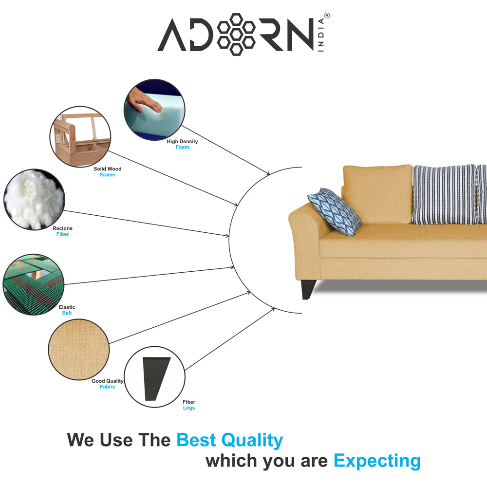 Adorn India Maddox Stripes L Shape 6 Seater Sofa Set RHS (Beige) (3 Year Warranty)